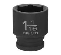 sourcing map 6 Point Shallow Impact Socket 1-1/16" Socket 1/2" Square Drive 43mm (1.7") Long 40cr Alloy Steel for Home Auto Axle Hex Nuts Bolts Repair, Black