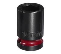 sourcing map 6 Point Shallow Impact Socket 1/2" Drive 15mm Metric CR-V Steel Spindle Axle Hex Nut Bolt Sockets 1.5" Long for Auto Machine Repair, Purple Black