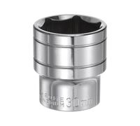 sourcing map 6-Point Socket 1/2" Drive 30mm Metric 1.7" Length 45# Steel Shallow Sockets Full Polishing Short Chrome Sockets for Car Repair Mechanical Maintenance Home Use