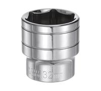 sourcing map 6-Point Socket 1/2" Drive 32mm Metric 1.7" Length 45# Steel Shallow Sockets Full Polishing Short Chrome Sockets for Car Repair Mechanical Maintenance Home Use