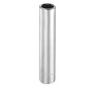 sourcing map 6 Points Deep Socket 1/2" Drive 15mm Deep Metric CR-V Steel Polished Nickel Plating Flip Sleeve 120mm / 4.7" Extra Long Socket Tool for Home Auto Nuts Bolts Repair
