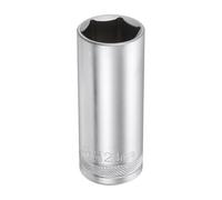 sourcing map 6 Points Deep Socket 1/2" Drive 24mm Deep Metric CR-V Steel Polished Nickel Plating 78mm / 3.1" Long Hex Socket Tool for Home Auto Nuts Bolts Repair