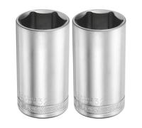 sourcing map 6 Points Deep Socket 1/2" Drive 32mm Deep,78mm/3.1" Long,2pcs | Metric CR-V Steel Polished Nickel Plating Hex Socket Tool,for Home Auto Nuts Bolts Repair