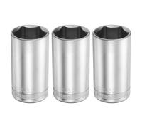 sourcing map 6 Points Deep Socket 1/2" Drive 32mm Deep,78mm/3.1" Long,3pcs | Metric CR-V Steel Polished Nickel Plating Hex Socket Tool,for Home Auto Nuts Bolts Repair