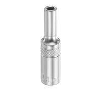 sourcing map 6 Points Deep Socket 1/4" Drive 4mm Deep Metric CR-V Steel Polished Nickel Plating Flip Sleeve 50mm / 2" Extra Long Socket Tool for Home Auto Nuts Bolts Repair