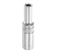 sourcing map 6 Points Deep Socket 1/4" Drive 5mm Deep Metric CR-V Steel Polished Nickel Plating Flip Sleeve 50mm / 2" Extra Long Socket Tool for Home Auto Nuts Bolts Repair