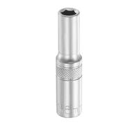 sourcing map 6 Points Deep Socket 1/4" Drive 6mm Deep Metric CR-V Steel Polished Nickel Plating Flip Sleeve 50mm / 2" Extra Long Socket Tool for Home Auto Nuts Bolts Repair