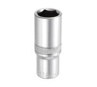 sourcing map 6 Points Deep Socket 3/8" Drive 18mm Deep Metric CR-V Steel Polished Nickel Plating Impact Sockets 64mm / 2.5" Long Flip Sleeve Tool for Home Auto Nuts Bolts Repair