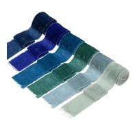 sourcing map 6 Roll Velvet Ribbon, 1.5 Inch x 1 Yard Handmade Silk Fringe Frayed Ribbon Raw Edge for Flower Bouquet Wrapping Wedding Decoration Bridal DIY Crafts, Blue Style