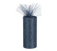 sourcing map 6" Wide 25 Yards Glitter Tulle Ribbon Rolls Sparkly Netting Fabric for Tutu Skirt Sewing Christmas Wedding Gift, Navy Blue