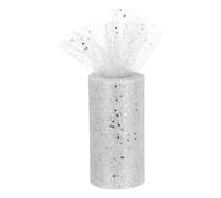 sourcing map 6" Wide 50 Yards Sequin Tulle Ribbon Rolls Glitter Sparkly Netting Fabric for Tutu Skirt Sewing Christmas Wedding Gift, White