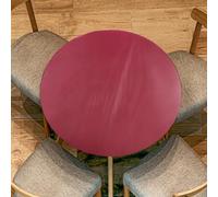 sourcing map 60-inch Round Fitted Tablecloth with Elastic Edge, Round PVC Table Cloth Waterproof Stretchable Vinyl Tables Cover Fit 44"-55" Diameter for Picnic Camping Outdoor, Wine Red