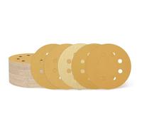 sourcing map 60 Pcs 125mm 5 Inch Sanding Disc 8 Hole 60/80/120/220/320/400 Grit Hook and Loop Sandpaper Aluminum Oxide Random Orbital Sander Pads for Woodworking Automotive Metal, Gold
