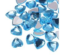 sourcing map 60 Pcs Acrylic Heart Rhinestone 15mm Flat Back Plastic Gems Jewelry Stickers for Craft Bead Face Painting Costume Jewelry Making, Light Blue
