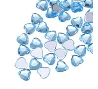 sourcing map 60 Pcs Acrylic Heart Rhinestone, 8mm Flat Back Plastic Gems Jewelry Stickers for Craft Bead Face Painting Costume Jewelry Making, Light Blue