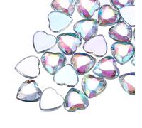 sourcing map 60 Pcs Acrylic Heart Rhinestone, 8mm Flat Back Plastic Gems Jewelry Stickers for Craft Bead Face Painting Costume Jewelry Making, White AB