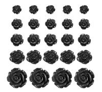 sourcing map 60 Pcs Black Resin Rose Flower Beads, 5 Size Flatback Flower Charm Opaque Carve Rose Beads No Hole for DIY Jewelry Making Nails Sunglasses Shoe Hair Clip Home Decor
