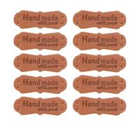 sourcing map 60 Pcs Leather Tags for Handmade Items, 0.59" x 1.57" Handmade Leather Labels Embossed Leather Tags with Holes Sewing Labels for Clothing Knitting DIY Jean Bag Shoe Hat, Chocolate