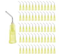 sourcing map 60 Pcs Pre Bent Dispensing Needle Tips, 20 Gauge Stainless Steel 45 Degrees Bent Dispensing Tips 0.5" End Angled Blunt Dispenser Needle with Luer Slip, Yellow