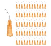 sourcing map 60 Pcs Pre Bent Dispensing Needle Tips, 25 Gauge Stainless Steel 45 Degrees Bent Dispensing Tips 0.5" End Angled Blunt Dispenser Needle with Luer Slip, Orange