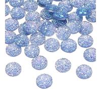 sourcing map 60 Pcs Rhinestone Flatback Embellishments Faux Druzy Crystal Diamonds Round Resin Trims Beads Gem for Jewelry Making Pendant DIY Crafts Accessories, Light Blue