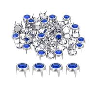 sourcing map 60 Pcs Rhinestone Studs, 6mm Round Rivets Crystal Claw Beads Nailhead Punk Spikes Decorative Rivets for DIY Leather Craft Fabric Clothes Belt Bag Shoes Accessories, Silver/Blue