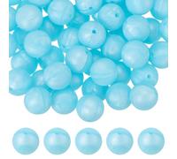 sourcing map 60 Pcs Silicone Beads, 15mm Round Focal Beads Candy Color Bulk Loose Bead for Keychain Bracelet Necklace Pens Making DIY Crafts Supplies, Light Blue