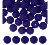 sourcing map 60 Pcs Silicone Beads, 9mm Round Focal Beads Candy Color Bulk Loose Bead for Keychain Bracelet Necklace Pens Making DIY Crafts Supplies, Navy Blue