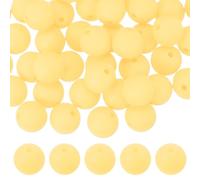sourcing map 60 Pcs Silicone Beads, 9mm Round Focal Beads Candy Color Bulk Loose Bead for Keychain Bracelet Necklace Pens Making DIY Crafts Supplies, Light Yellow