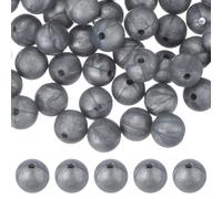 sourcing map 60 Pcs Silicone Beads, 9mm Round Focal Beads Candy Color Bulk Loose Bead for Keychain Bracelet Necklace Pens Making DIY Crafts Supplies, Silver