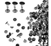sourcing map 60 Sets Double Cap Leather Rivets, 6x6mm Round Cap Tubular Metal Studs Leather Crafting Rivets for Fabric Belt Pet Collar Boot Bag Repair and Decoration, Black