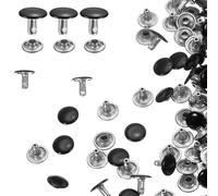 sourcing map 60 Sets Double Cap Leather Rivets, 8x10mm Round Cap Tubular Metal Studs Leather Crafting Rivets for Fabric Belt Pet Collar Boot Bag Repair and Decoration, Black