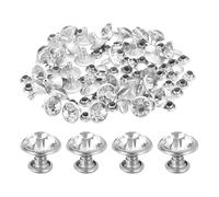 sourcing map 60 Sets Rhinestone Rivets, 10mm Leather Rivets Crystal Rivets Stud Rapid Double Cap Rivets for DIY Leather Craft Fabric Clothes Belt Bags, Silver Clear