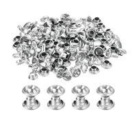 sourcing map 60 Sets Rhinestone Rivets, 6mm Leather Rivets Crystal Rivets Stud Rapid Double Cap Rivets for DIY Leather Craft Fabric Clothes Belt Bags, Silver Clear