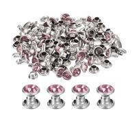 sourcing map 60 Sets Rhinestone Rivets, 6mm Leather Rivets Crystal Rivets Stud Rapid Double Cap Rivets for DIY Leather Craft Fabric Clothes Belt Bags, Pink