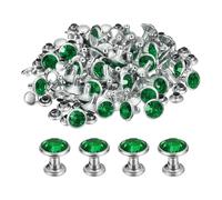 sourcing map 60 Sets Rhinestone Rivets, 8mm Leather Rivets Crystal Rivets Stud Rapid Double Cap Rivets for DIY Leather Craft Fabric Clothes Belt Bags, Green
