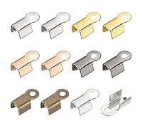 sourcing map 600Pcs Fold Over Cord Ends, 3.5x9mm Terminators Crimp Cap Clasp Tips for Leather Ribbon DIY Craft Making, Set of 6 Colors