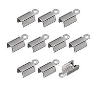 sourcing map 600Pcs Fold Over Cord Ends, 4.5x11mm Terminators Crimp Cap Clasp Tips for Leather Ribbon DIY Craft Making, Metallic Black