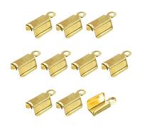 sourcing map 600Pcs Fold Over Cord Ends, 4.5x11mm Terminators Crimp Cap Clasp Tips for Leather Ribbon DIY Craft Making, Gold Tone