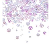 sourcing map 60g Flatback Pearls and Rhinestones 3mm-10mm Mixed Resin Half Pearl Rhinestone for Crafting Nails Clothing Shoes DIY Crafts Decoration Pink Purple White