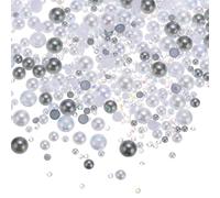 sourcing map 60g Flatback Pearls and Rhinestones 3mm-10mm Mixed Resin Half Pearl Rhinestone for Crafting Nails Clothing Shoes DIY Crafts Decoration Grey White