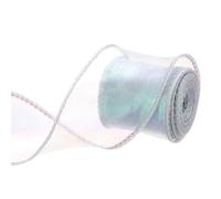 sourcing map 60mm Wide Sparkly Sheer Wired Organza Ribbon Pastel Shimmer Iridescent Chiffon Ribbons 2.7m Silver for Gift Wrapping Bouquet Wedding Bows