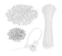 sourcing map 60pcs 22.3mm Cable Tie Saddle Type Mounts Base with 150mm Cable Zip Ties and M5 Tapping Screws, Wire Organizer Holder Clamps Set, White