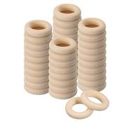sourcing map 60Pcs 25mm(1-inch) Natural Wood Rings, 6mm Thick Smooth Unfinished Wooden Circles for DIY Crafting, Knitting, Macrame, Pendant