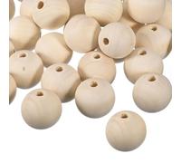 sourcing map 60Pcs 30mm Natural Wood Spacer Beads, 6mm Large Hole Unfinished Round Wooden Beads for DIY Crafting, Jewelry Making Bracelets