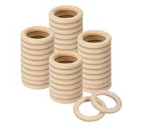 sourcing map 60Pcs 50mm(2-inch) Natural Wood Rings, 8mm Thick Smooth Unfinished Wooden Circles for DIY Crafting, Knitting, Macrame, Pendant