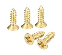 sourcing map 60Pcs Brass Wood Screws, M3 x 10mm Phillips Flat Head Self Tapping Screw WoodWorking Screw for Door Hinges, Wooden Furniture, Home Appliances