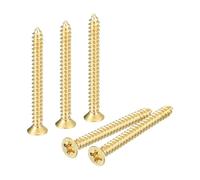 sourcing map 60Pcs Brass Wood Screws, M3 x 30mm Phillips Flat Head Self Tapping Screw WoodWorking Screw for Door Hinges, Wooden Furniture, Home Appliances