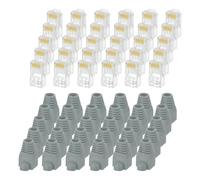 sourcing map 60pcs Cat6 RJ45 Pass Through Connectors, RJ45 Connector 8P8C Gold Plated Plugs with 60pcs Dark Grey Strain Relief Boots for Solid or Stranded UTP Ethernet Cable, 1.1mm