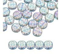 sourcing map 60Pcs Glass Letter Beads, 10mm Flat Round Alphabet Beads B Initial Letter Spacer Bead for DIY Bracelet Craft Making, Blue Green
